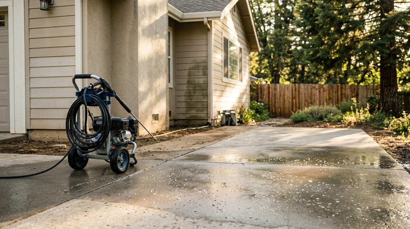 Clean driveway and deck after professional pressure washing in Placerville