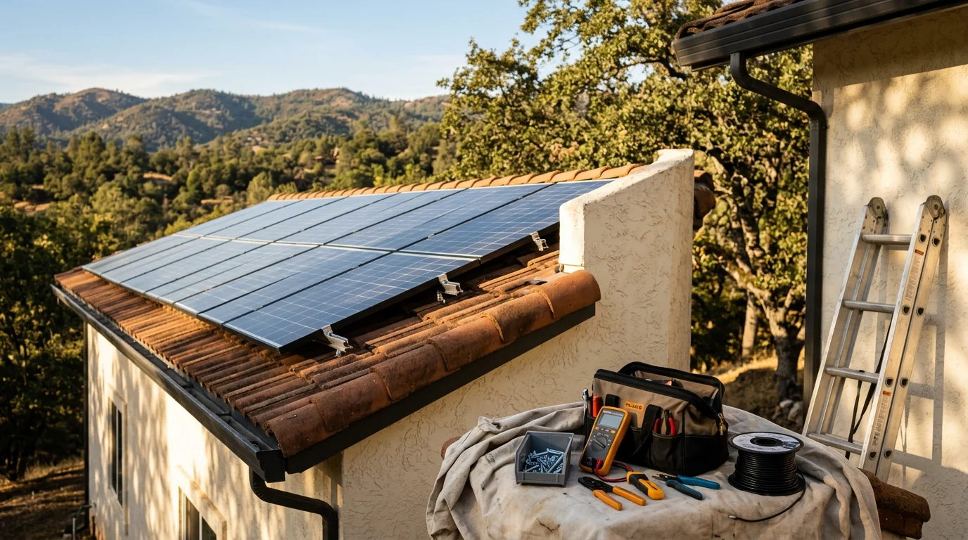 Solar panels installed on residential roof in Placerville, California